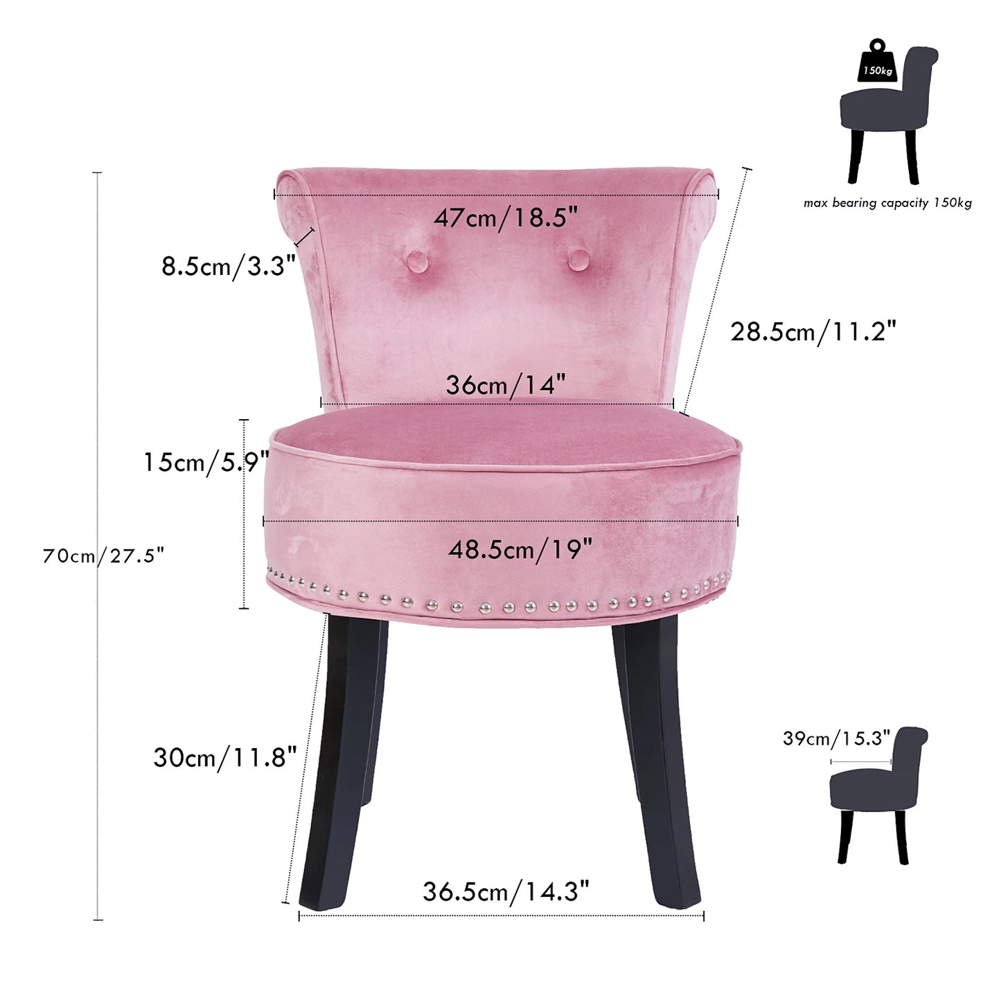 Luxurious Velvet Vanity Stool Padded Wood Legs Tufted