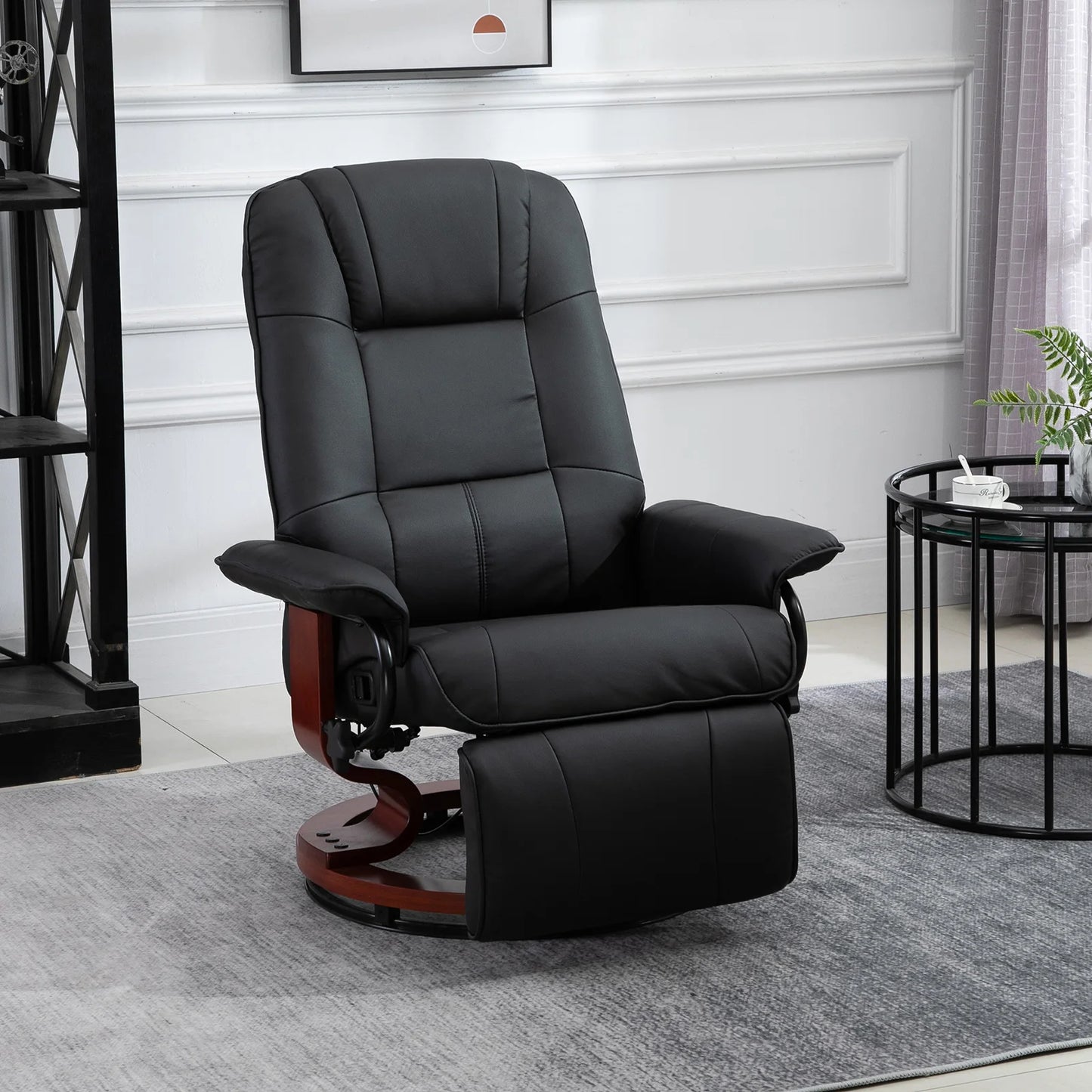 Faux Leather Swivel Reclining Lounge Chair With Wooden Base