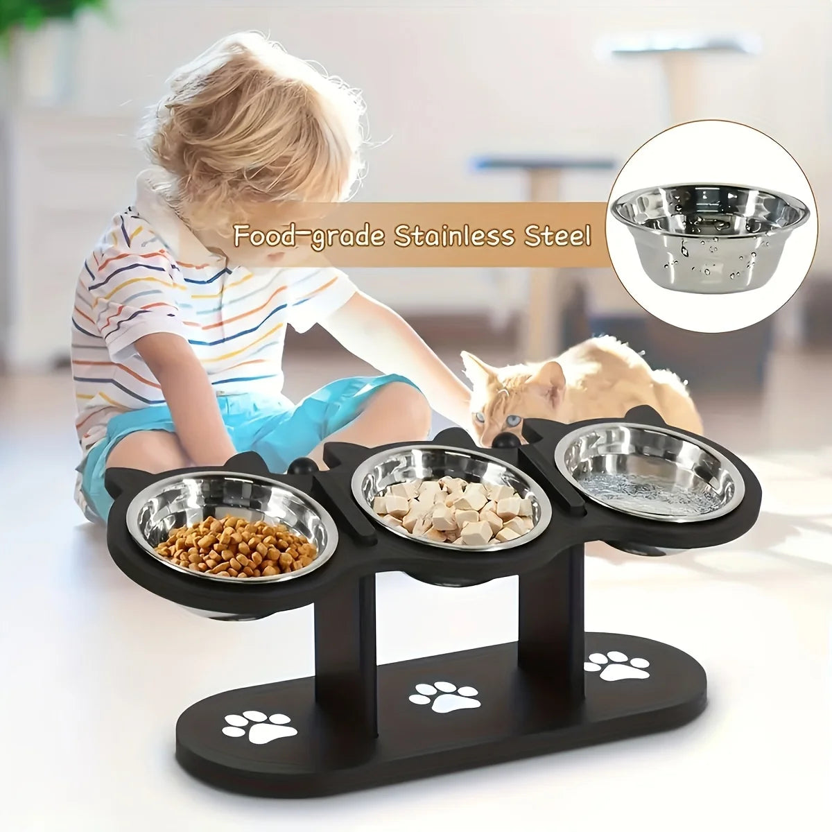 Elevated Cat Bowls Tilted Raised Stand With Stainless Bowls