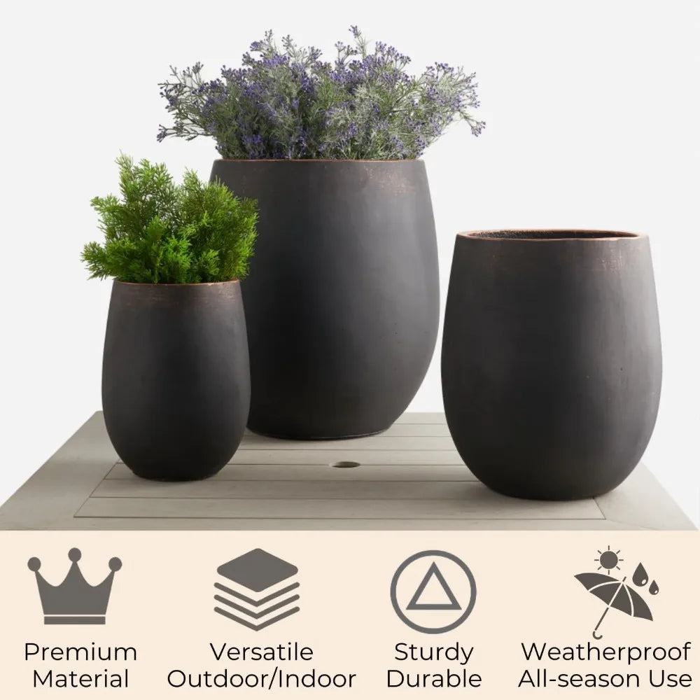 Dia Round Concrete Planter Set Of 3 Outdoor Flower Pots With Drainage Holes For Garden Decor