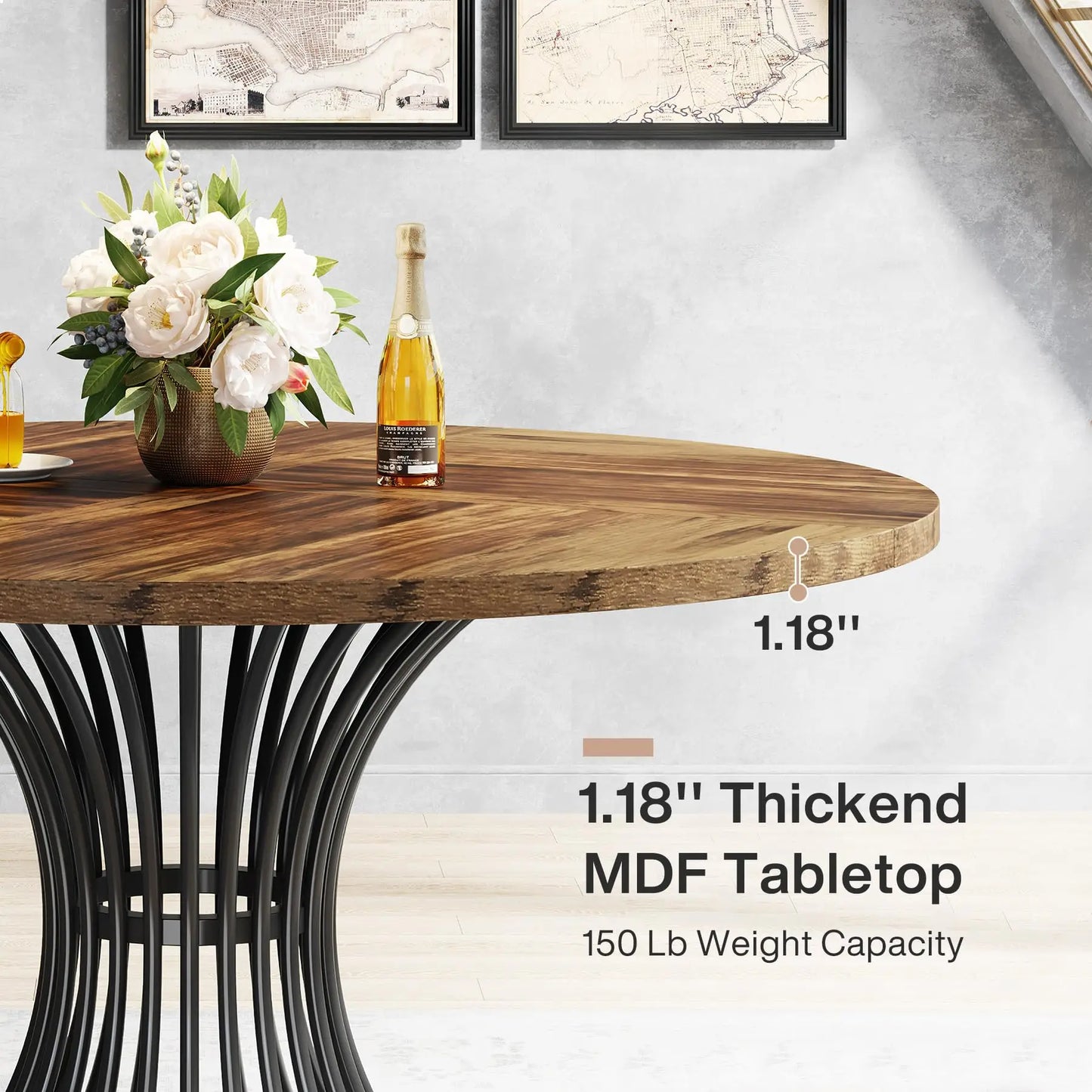 Tribesigns Round Dining Table Farmhouse Industrial Kitchen