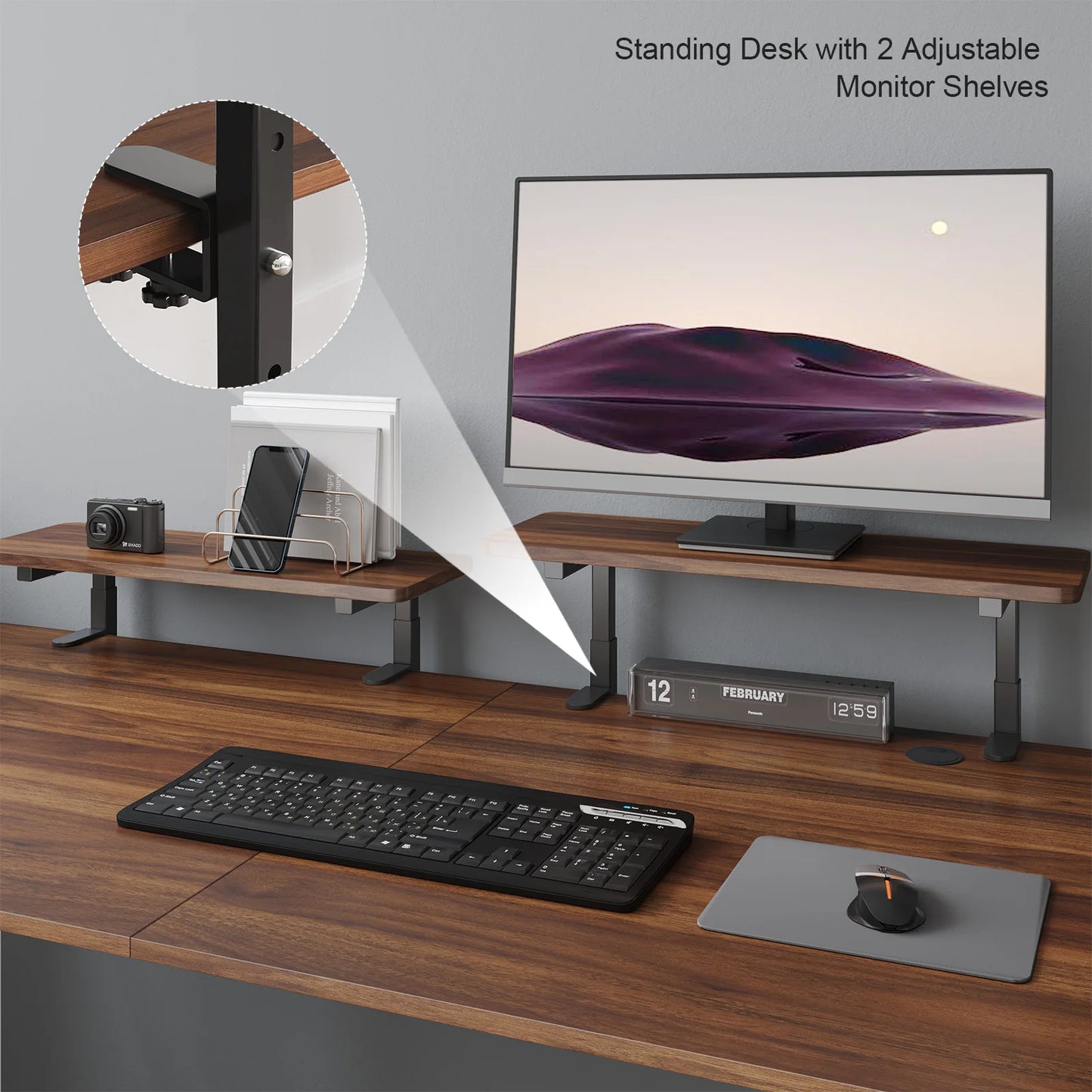 ONBRILL Standing Desk With 2 Adjustable Monitor Shelves