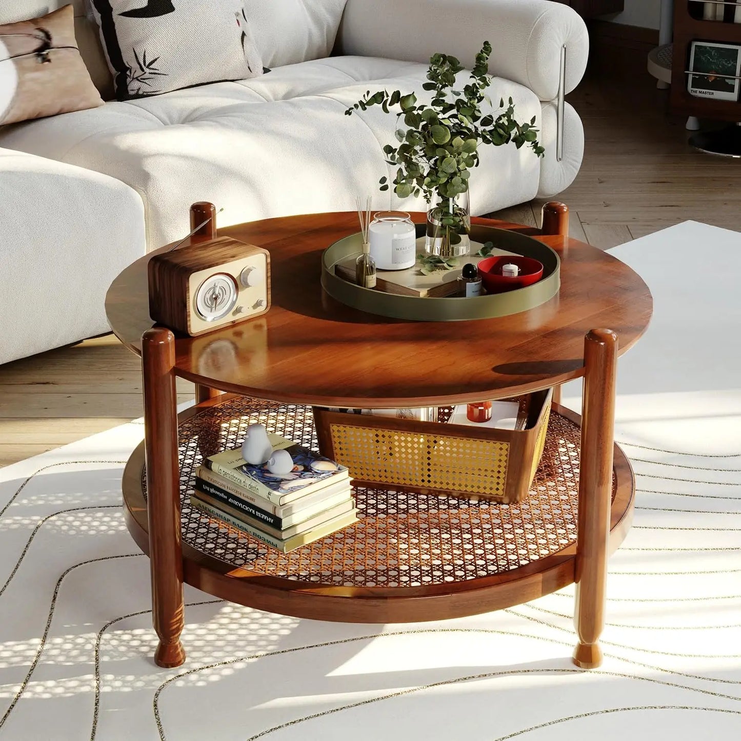 Rattan Coffee Table With Solid Wood Top
