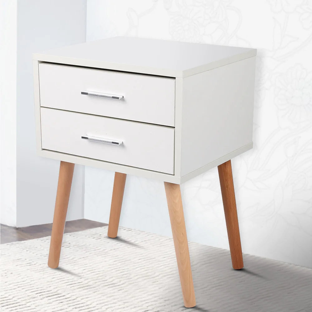 Two Drawer Nightstand with Bedside Storage Cabinet