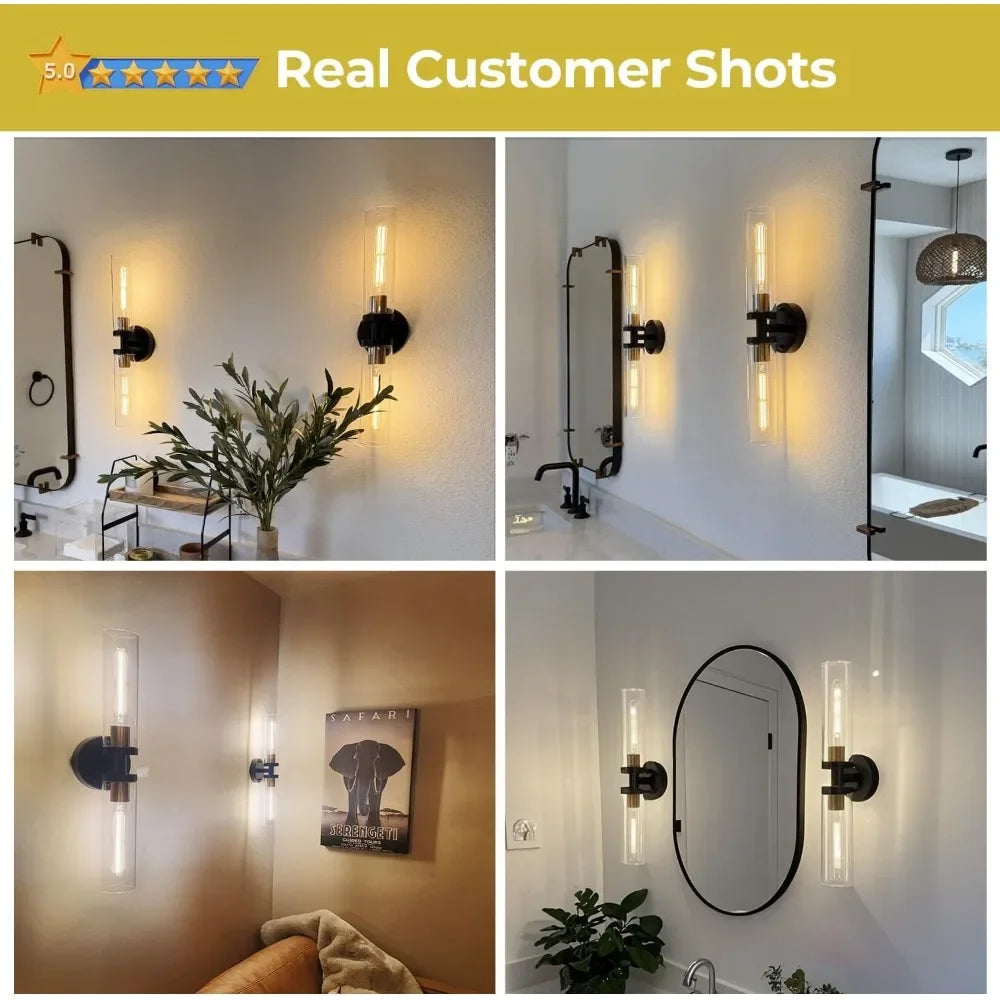 Wall Sconces Set Of Two Metal Fixtures With Clear Glass