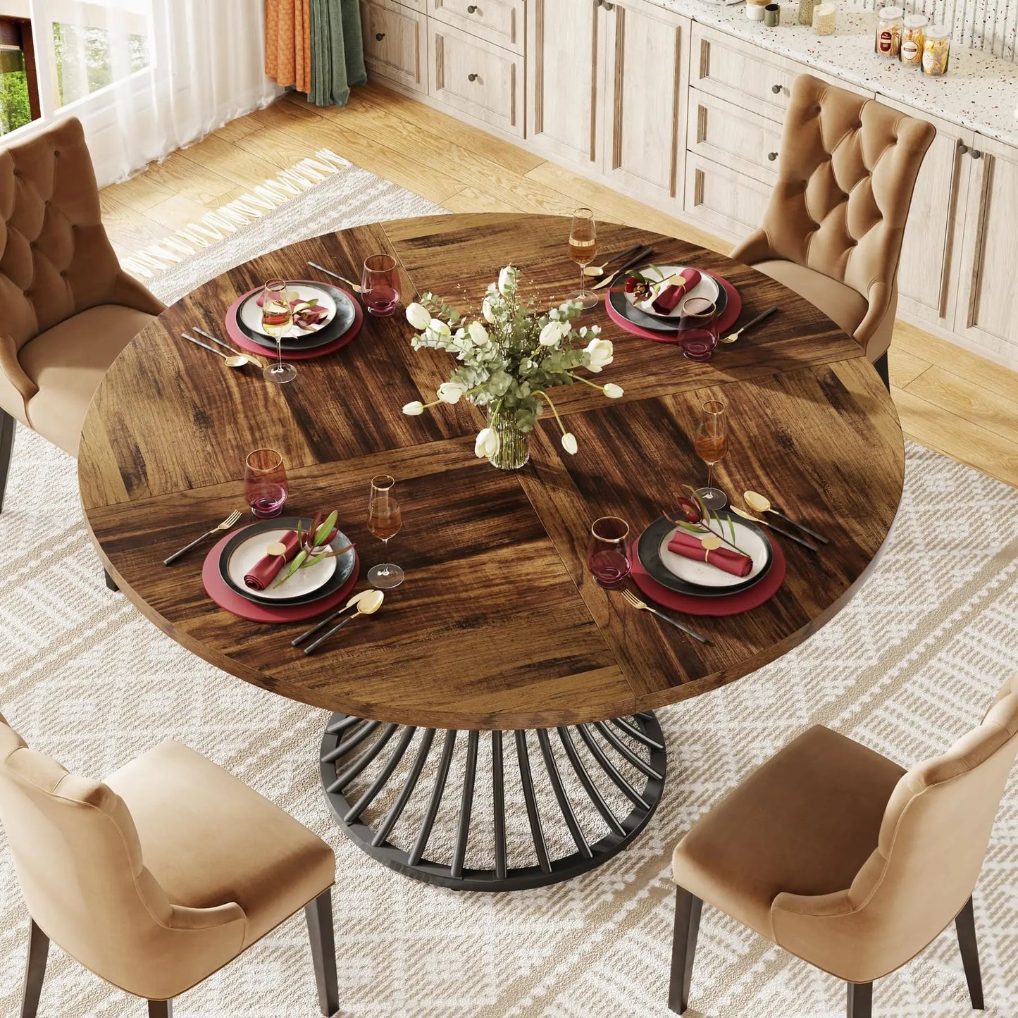 Tribesigns Round Dining Table Farmhouse Industrial Kitchen