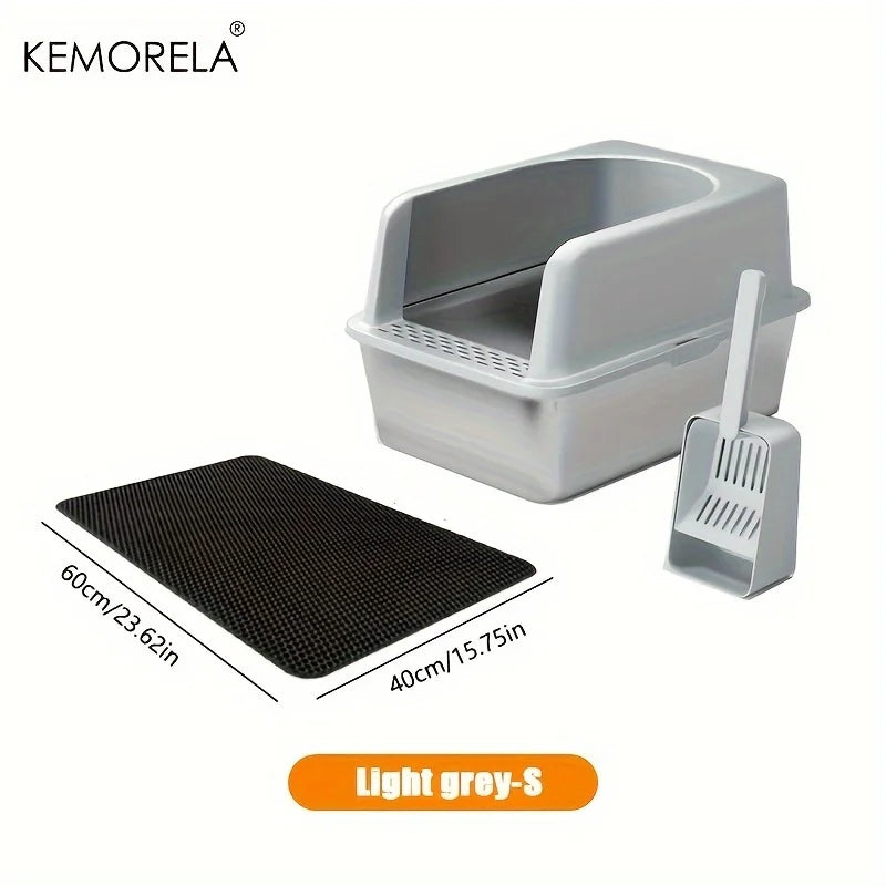 Stainless Steel Litter Box With High Side Lid And Spade