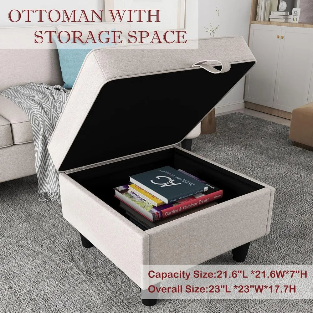 Modern L Shaped Sofa With Storage Ottoman Convertible