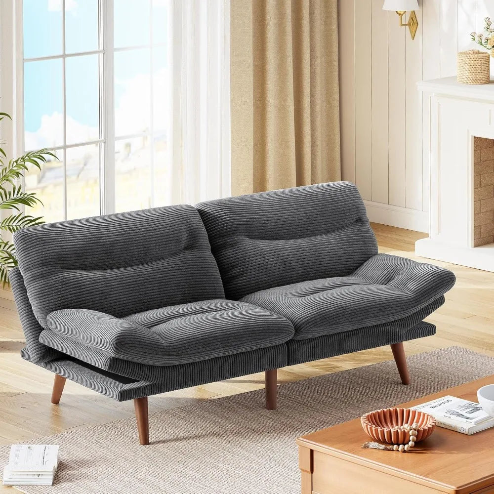 Futon Sofa Bed With Adjustable Backrest And Armrests