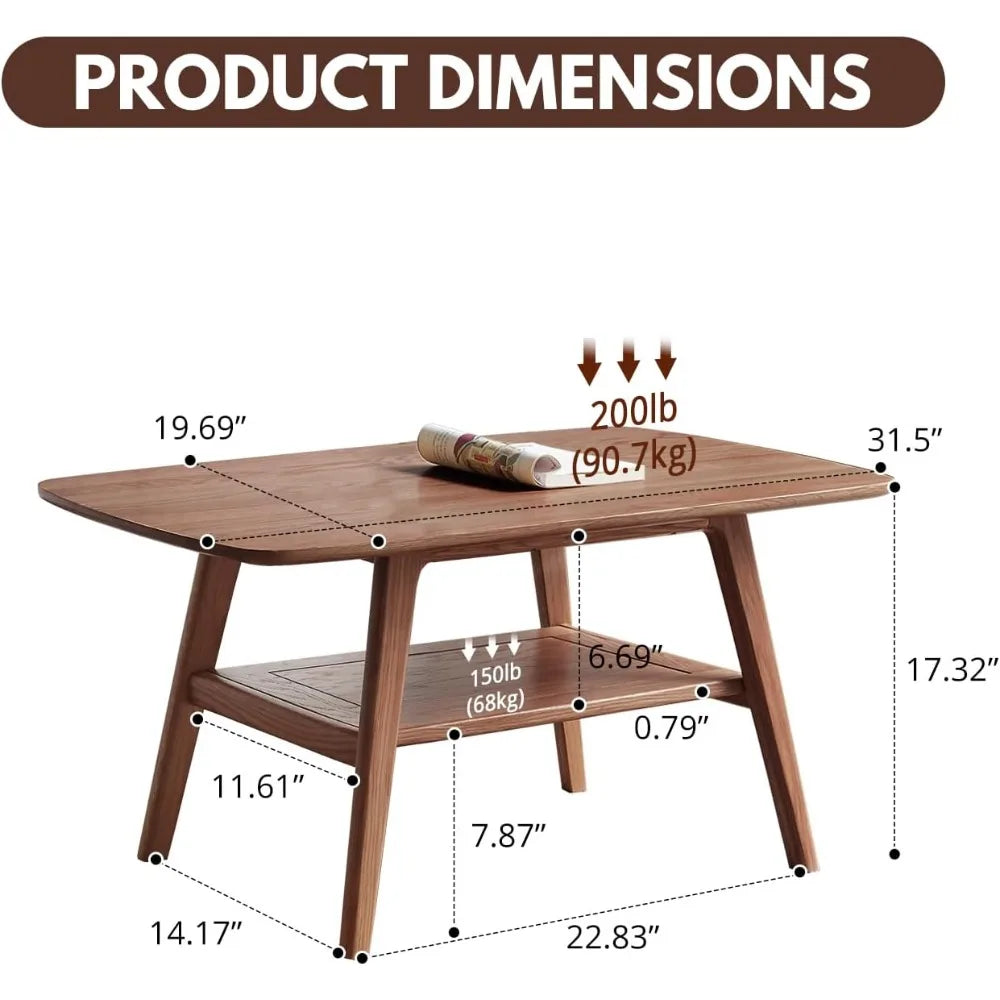 Oak Wood Coffee Table 2 Tier Modern Center Living Room