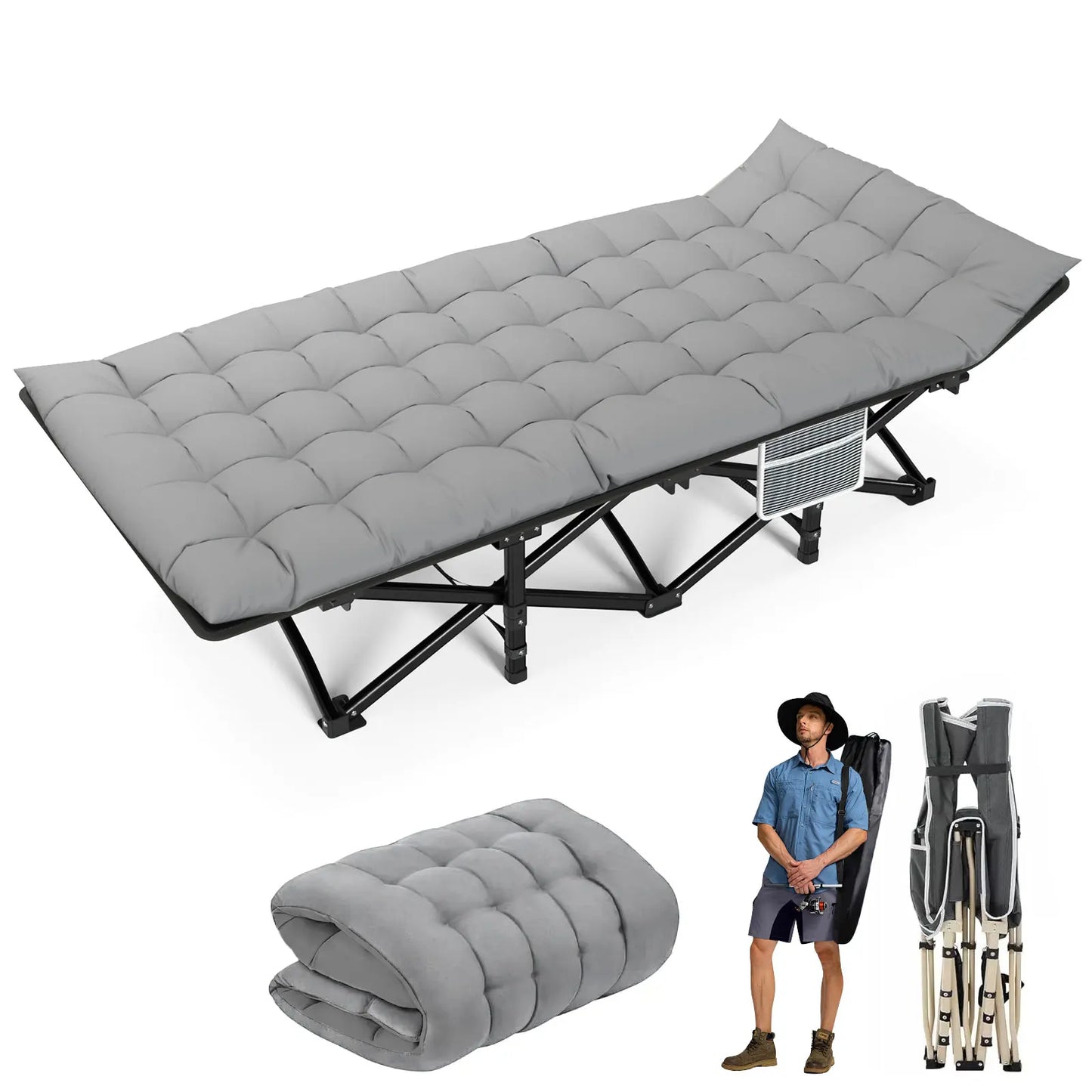 Noon Break Folding Camping Cot Heavy Duty Outdoor Bed 200KG