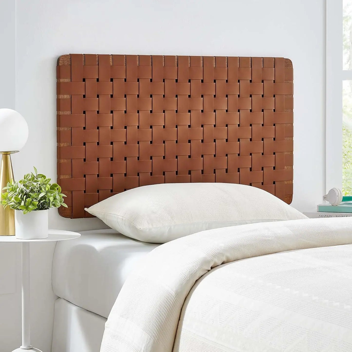 Vegan Leather Woven King Headboard With Wall Mount For Primary Bedroom Elegant Style