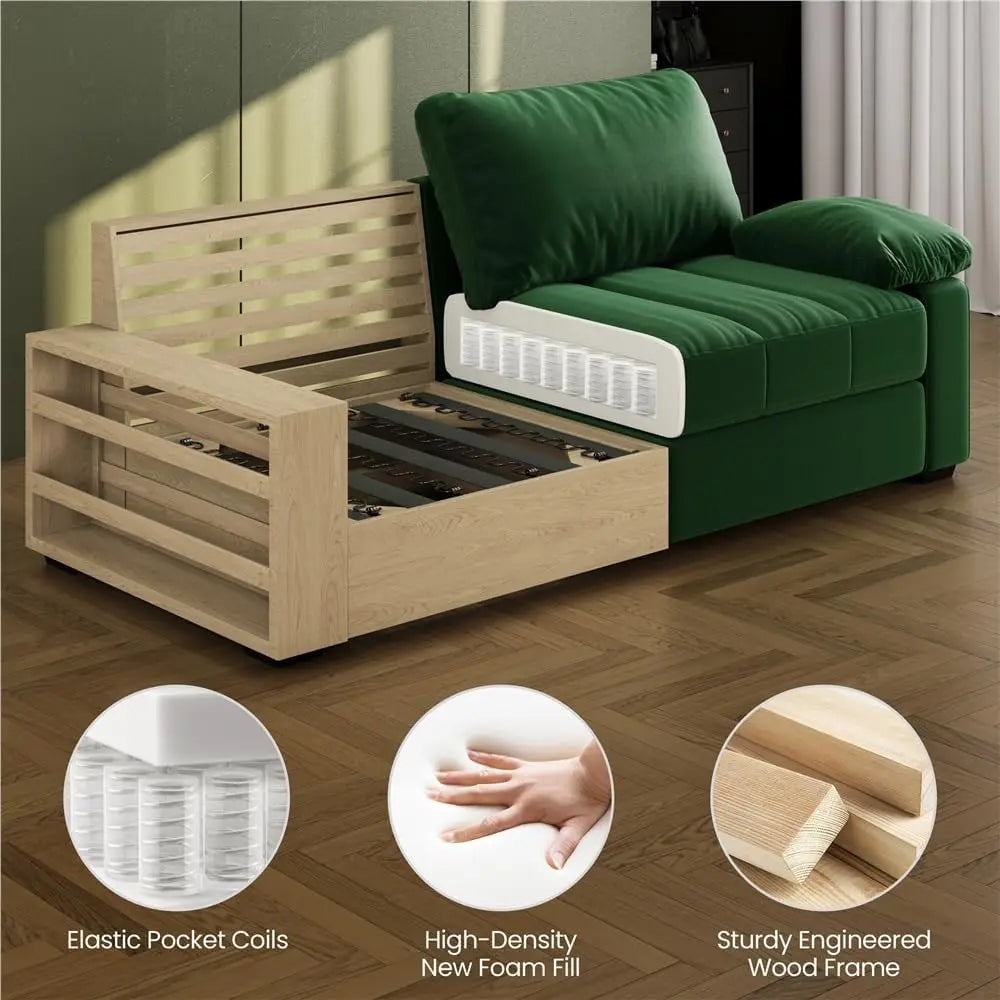 Comfy Velvet Sofa With USB Ports And Removable Cover