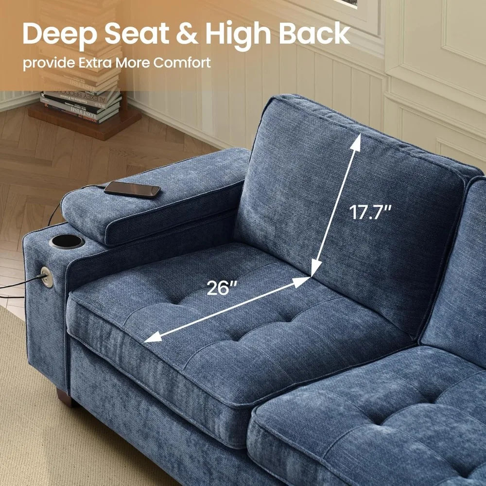 Modern Chenille Upholstered Loveseat With Adjustable Arms