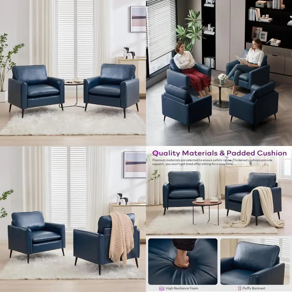 Mid Century Faux Leather Accent Chairs Set of 2 for Living