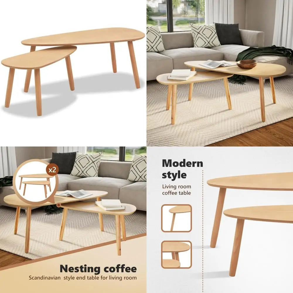 Scandinavian Nesting Coffee Tables Solid Pine Wood Design