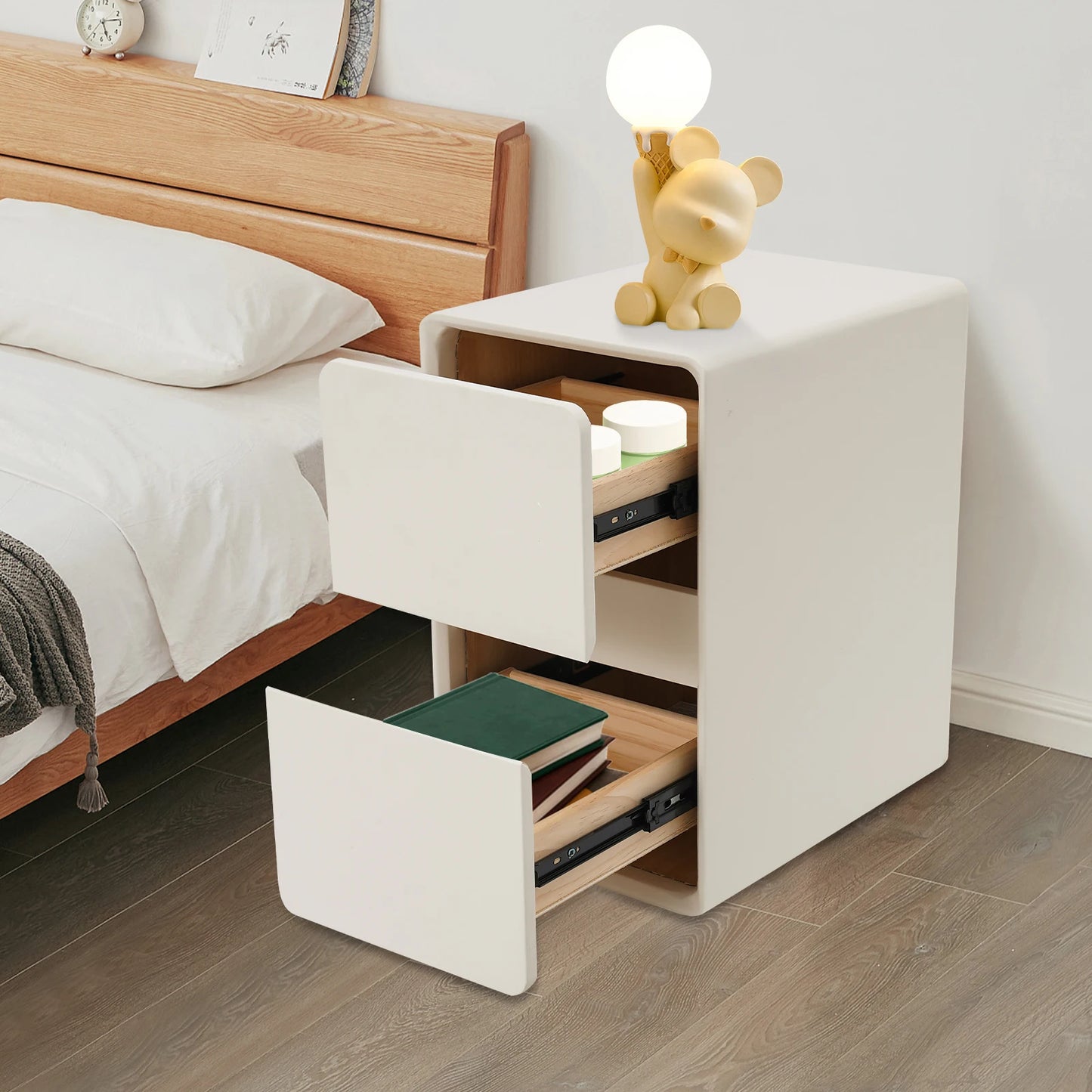 Narrow 2-Drawer Bedside Nightstand With Storage Cabinet