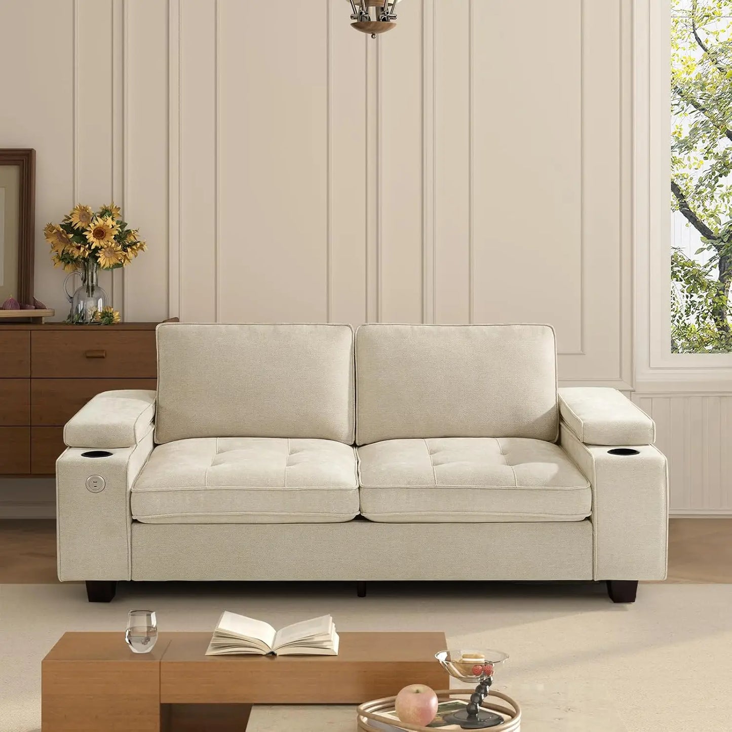 Modern Chenille Upholstered Loveseat With Adjustable Arms