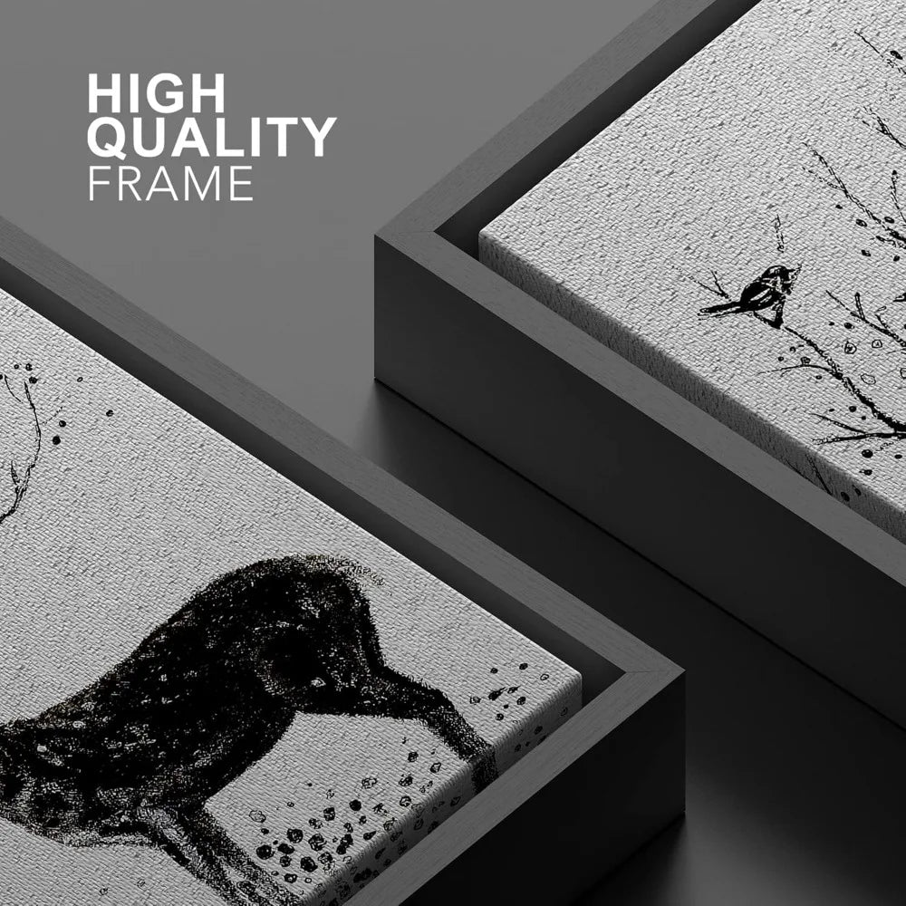 Framed Deer Canvas Wall Art With Birds On Antlers Wildlife