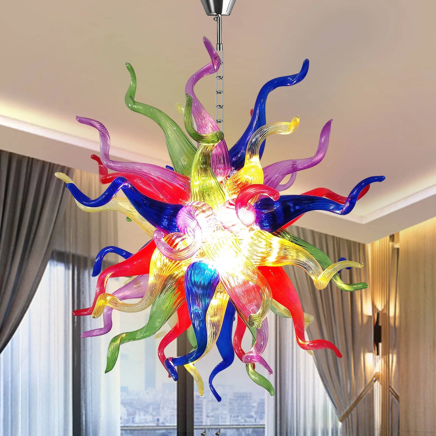 Longree Blown Glass Chandelier Art Deco Ceiling Light