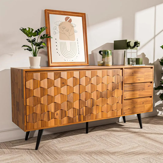 Georgina Solid Wood Sideboard With Geometric Pattern
