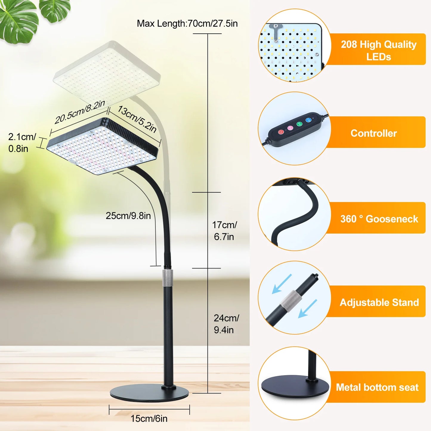 FECiDA Full Spectrum Desk Grow Light With Timer Daisy Chain