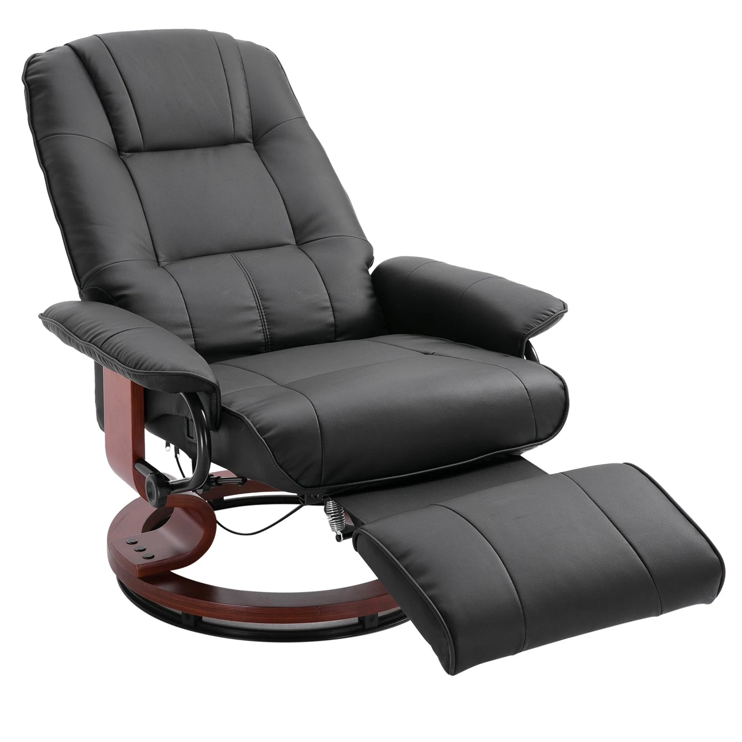 Faux Leather Swivel Reclining Lounge Chair With Wooden Base