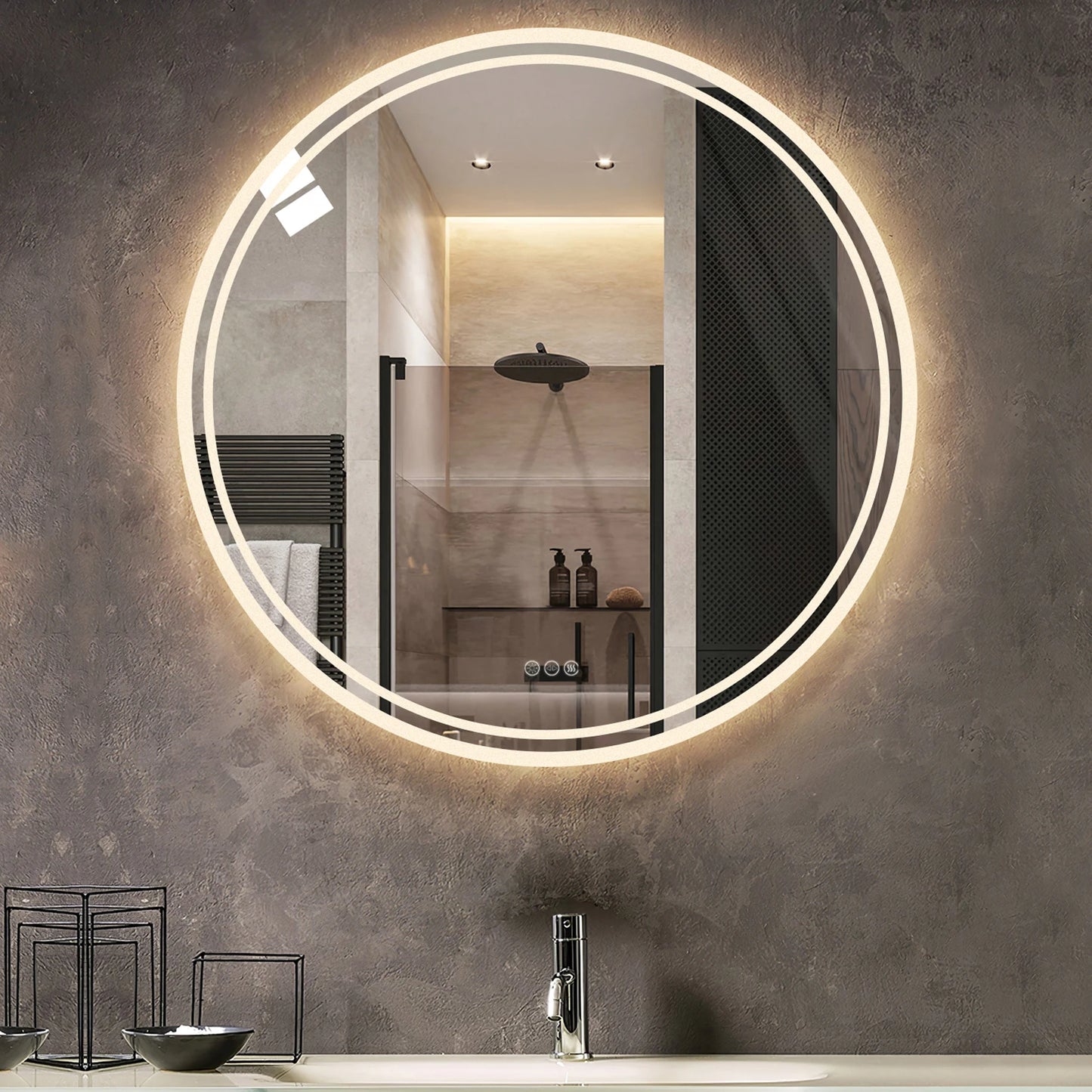 Circle LED Backlit Bathroom Mirror Anti Fog Dimmable