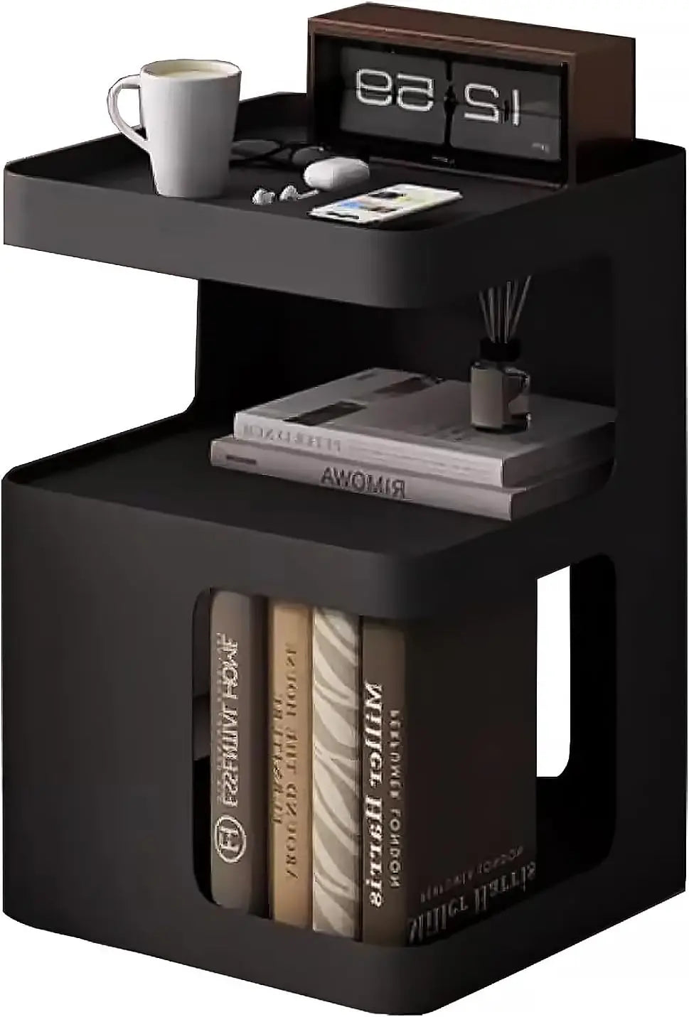 Modern Metal Nightstand Side Table With 3-Tier Storage