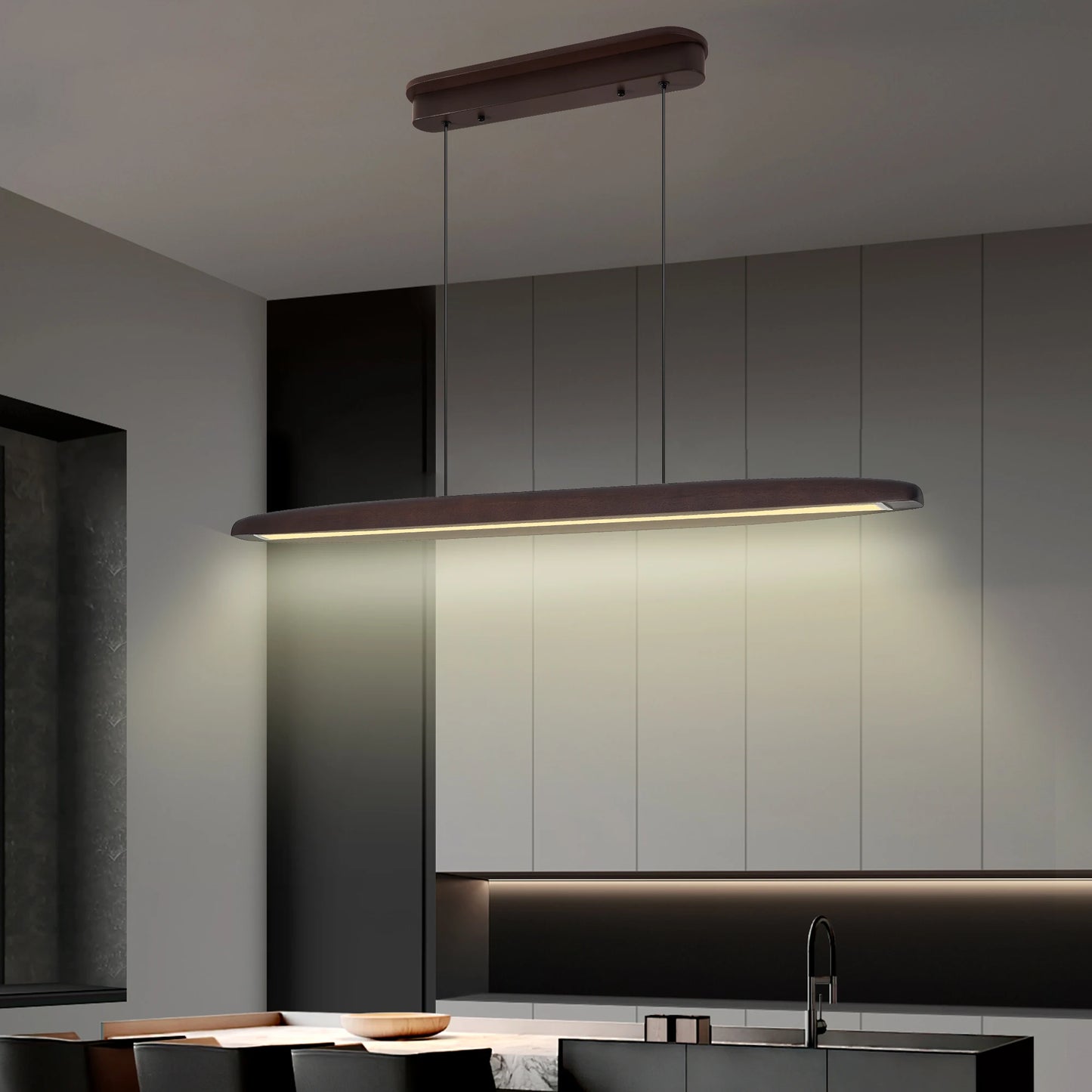 Wood Led Linear Pendant Light Dimmable For Dining Room