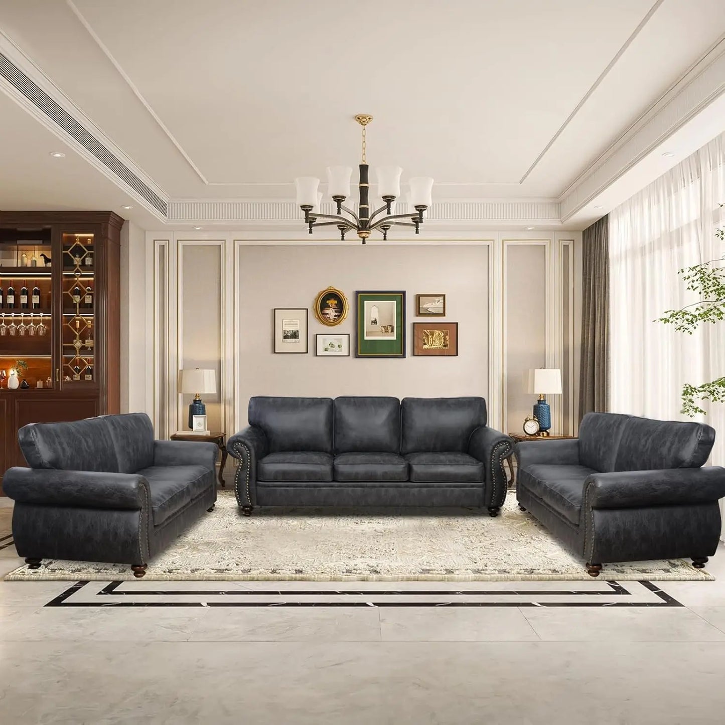 Mid Century Loveseat With Rivet Accents Removable Cover Solid Wood