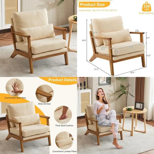 Mid-Century Modern Lounge Chair With Wide Armrests Fleece