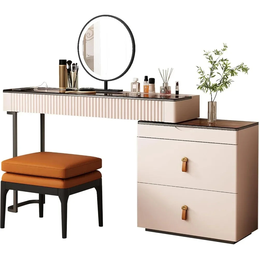 Makeup Vanity With LED Lighted Mirror And Extendable Dresser