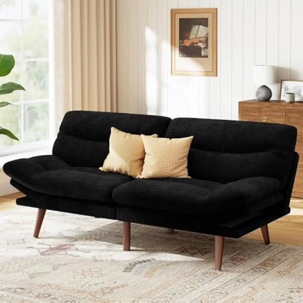 Futon Sofa Bed With Adjustable Backrest And Armrests