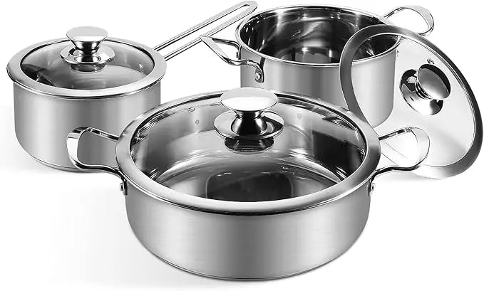Stainless Steel 7 Piece Pots And Pans Set With Glass Lids