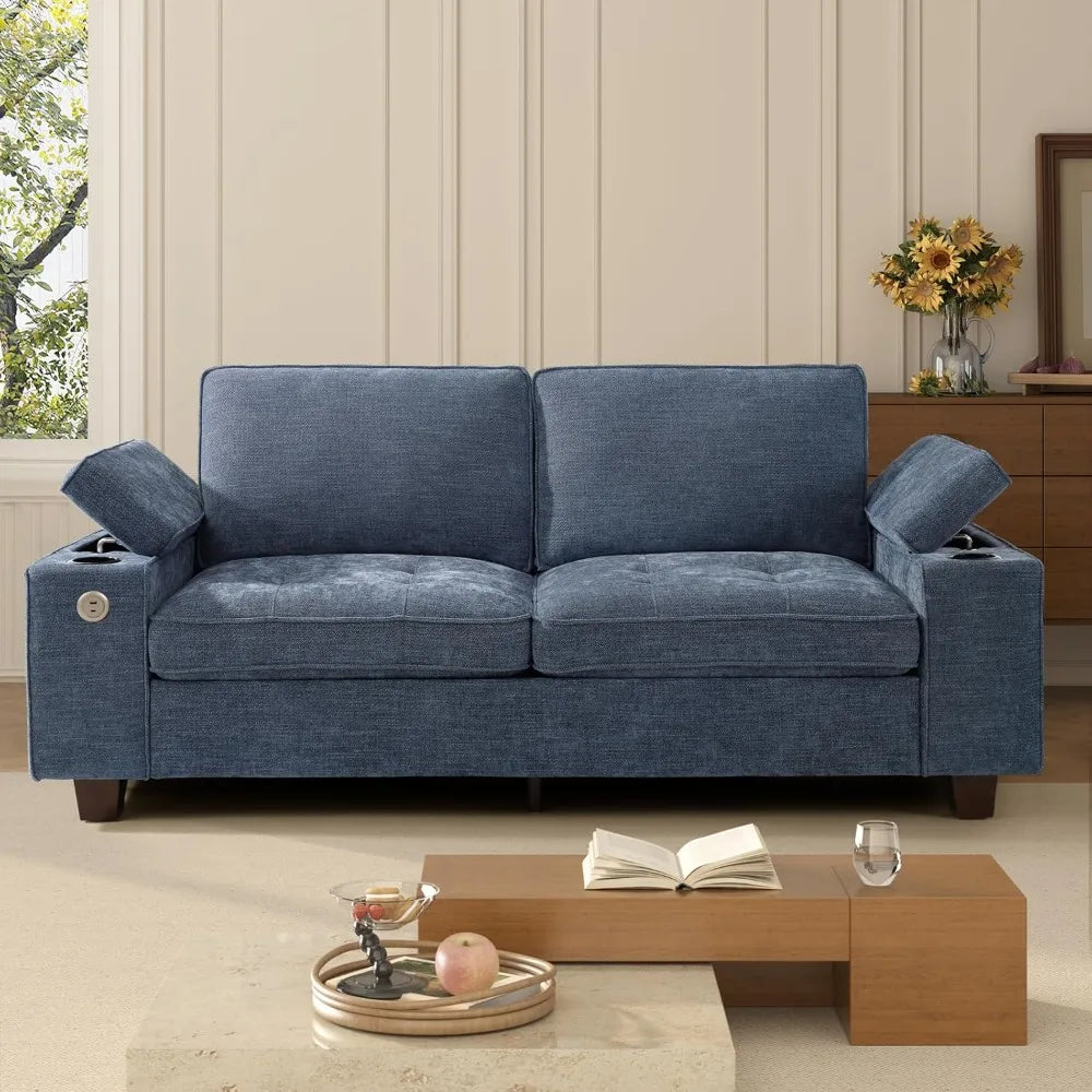 Modern Chenille Upholstered Loveseat With Adjustable Arms