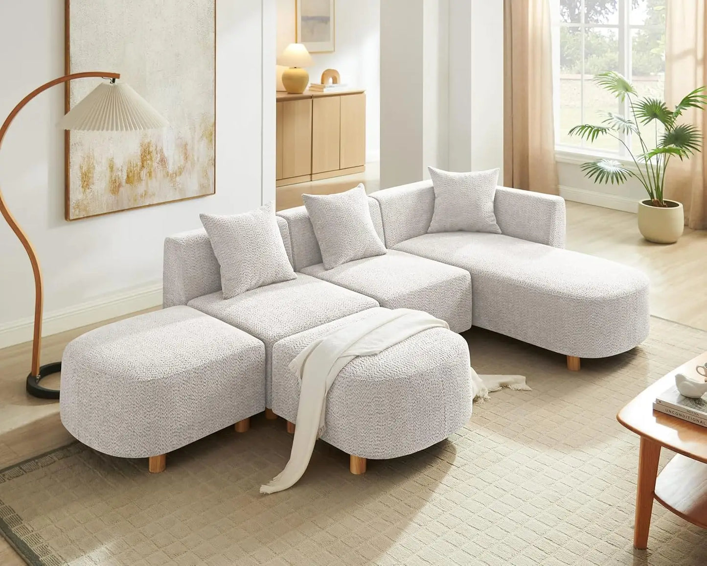 Modular Convertible Sectional Sofa With Ottoman Boucle Cloud Couch