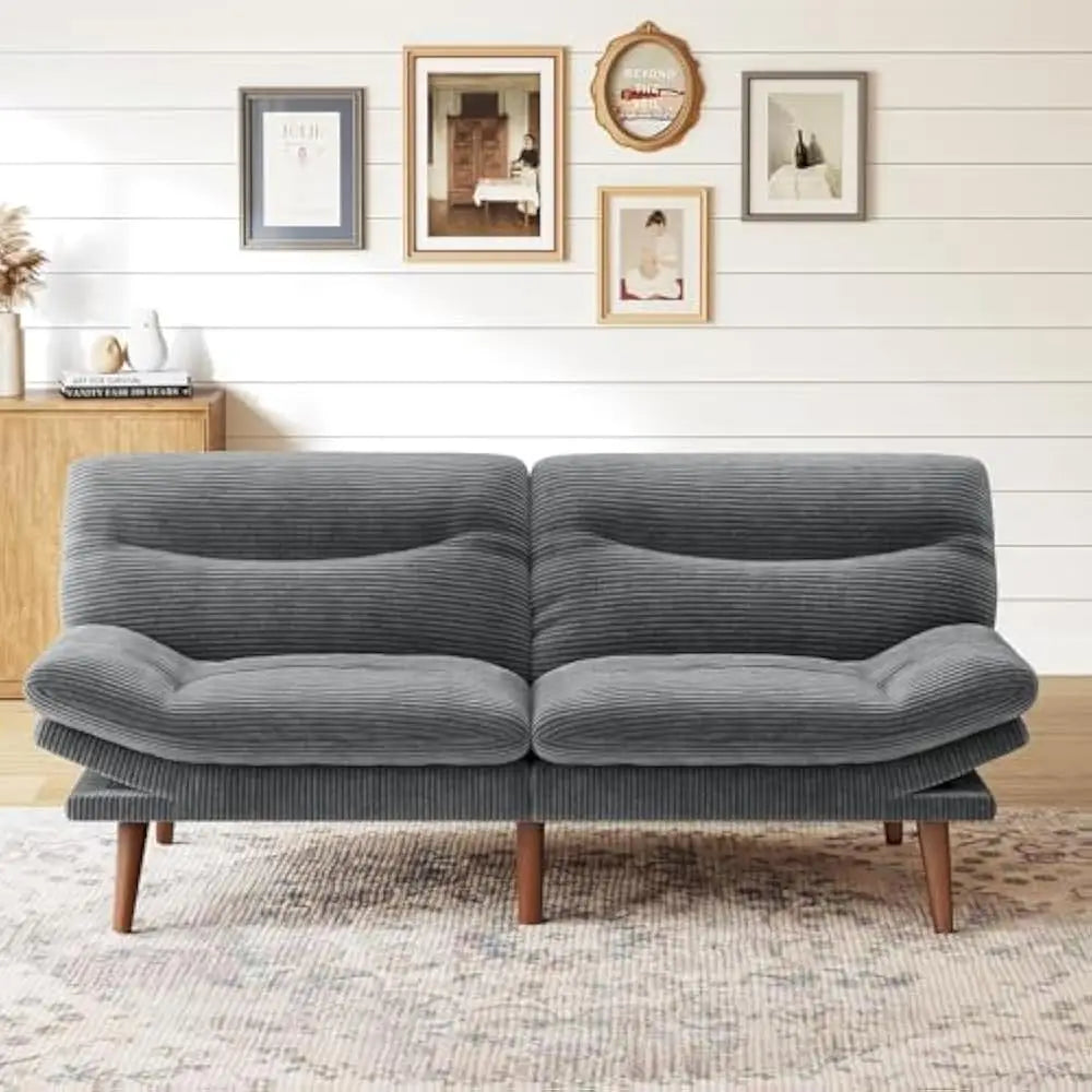 Futon Sofa Bed With Adjustable Backrest And Armrests