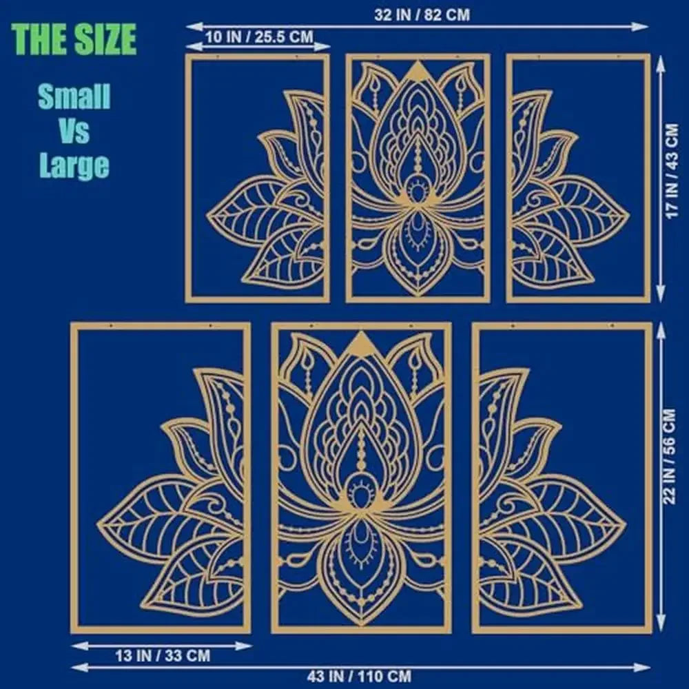 Lotus Flower Metal Wall Art Set 3 Piece Mandala Home Decor