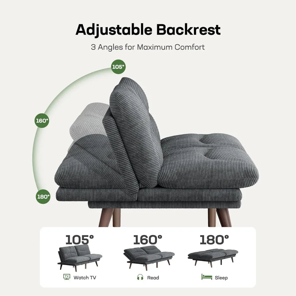 Futon Sofa Bed With Adjustable Backrest And Armrests