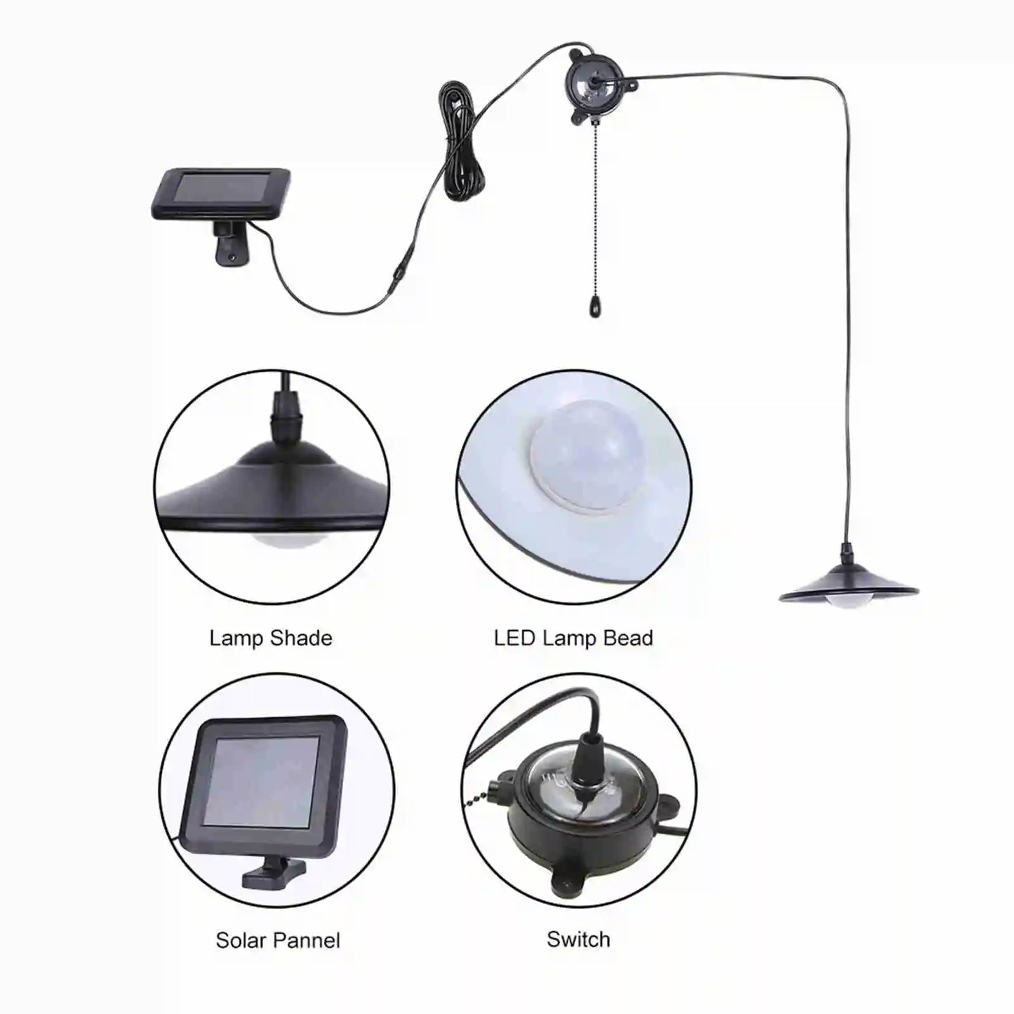 Solar Pendant Light 8 LED With Remote Control Pull Cord