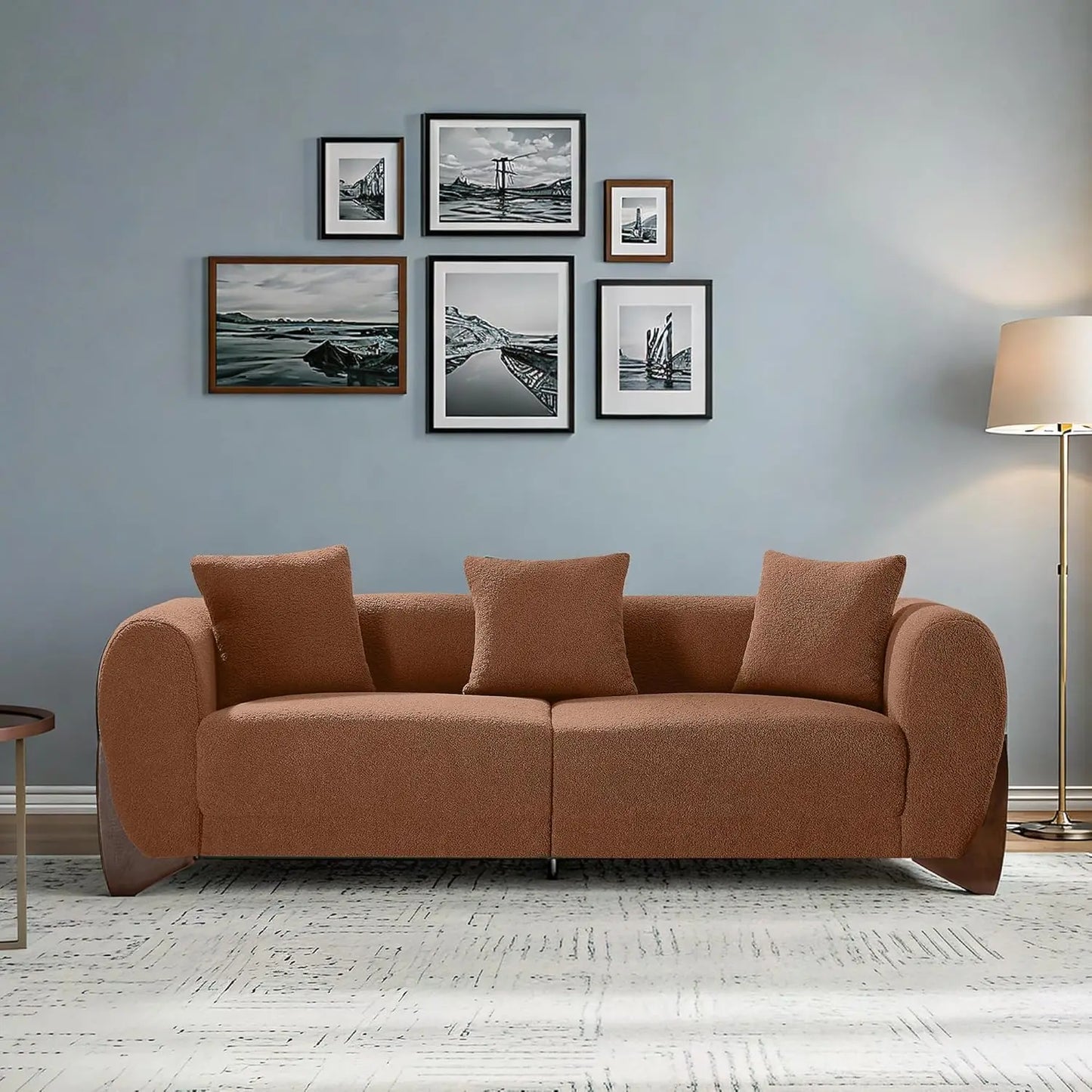 Combination Sherpa Boucle U Shaped Sofa With Deep Cushion