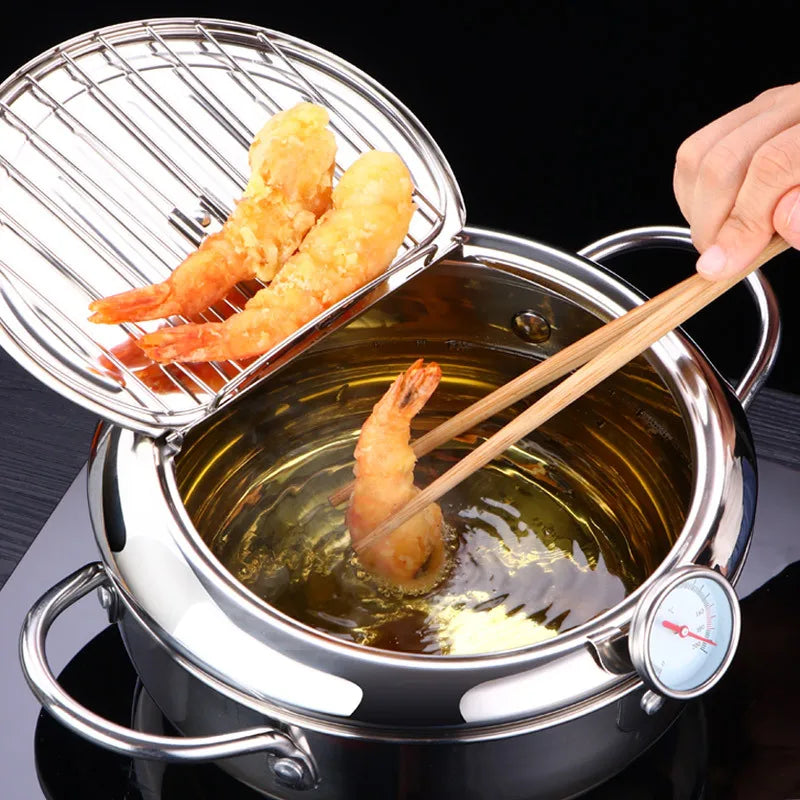 Japanese Deep Frying Pot With Thermometer Lid