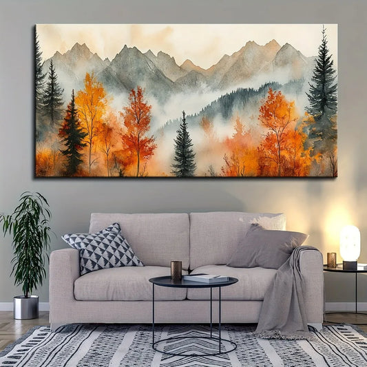 Rustic Pine Frame Vintage Watercolor Landscape Canvas Art