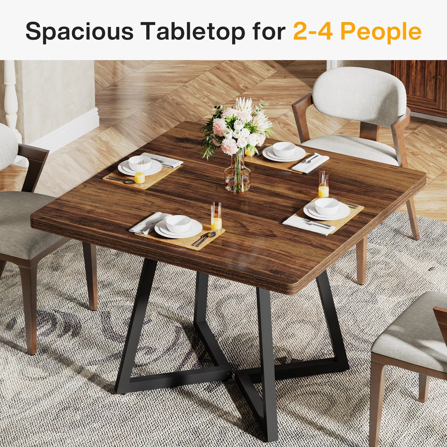 Tribesigns Industrial Wood Square Dining Table Metal Base