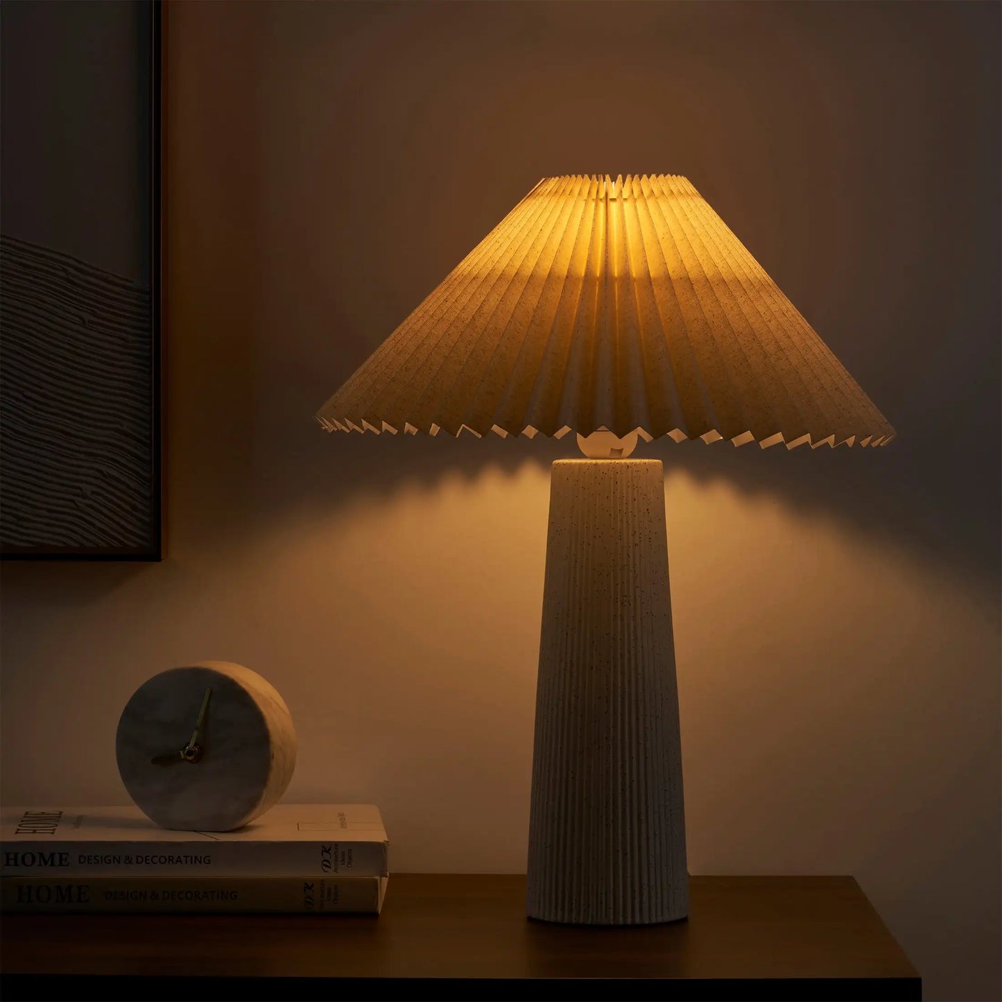 Ribbed Ceramic Table Lamp With Pleated Shade Living Room