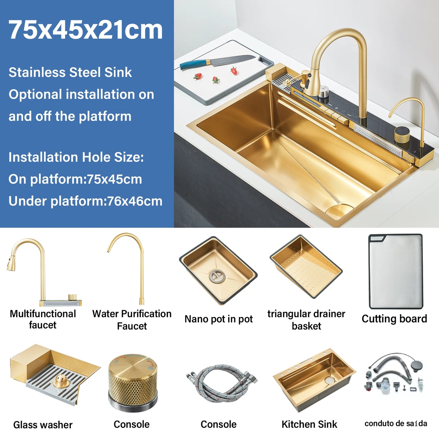 304 Stainless Steel Waterfall Faucet Set Digital Display