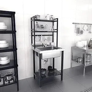 Commercial Sink With Drainboard And Adjustable Pegboard