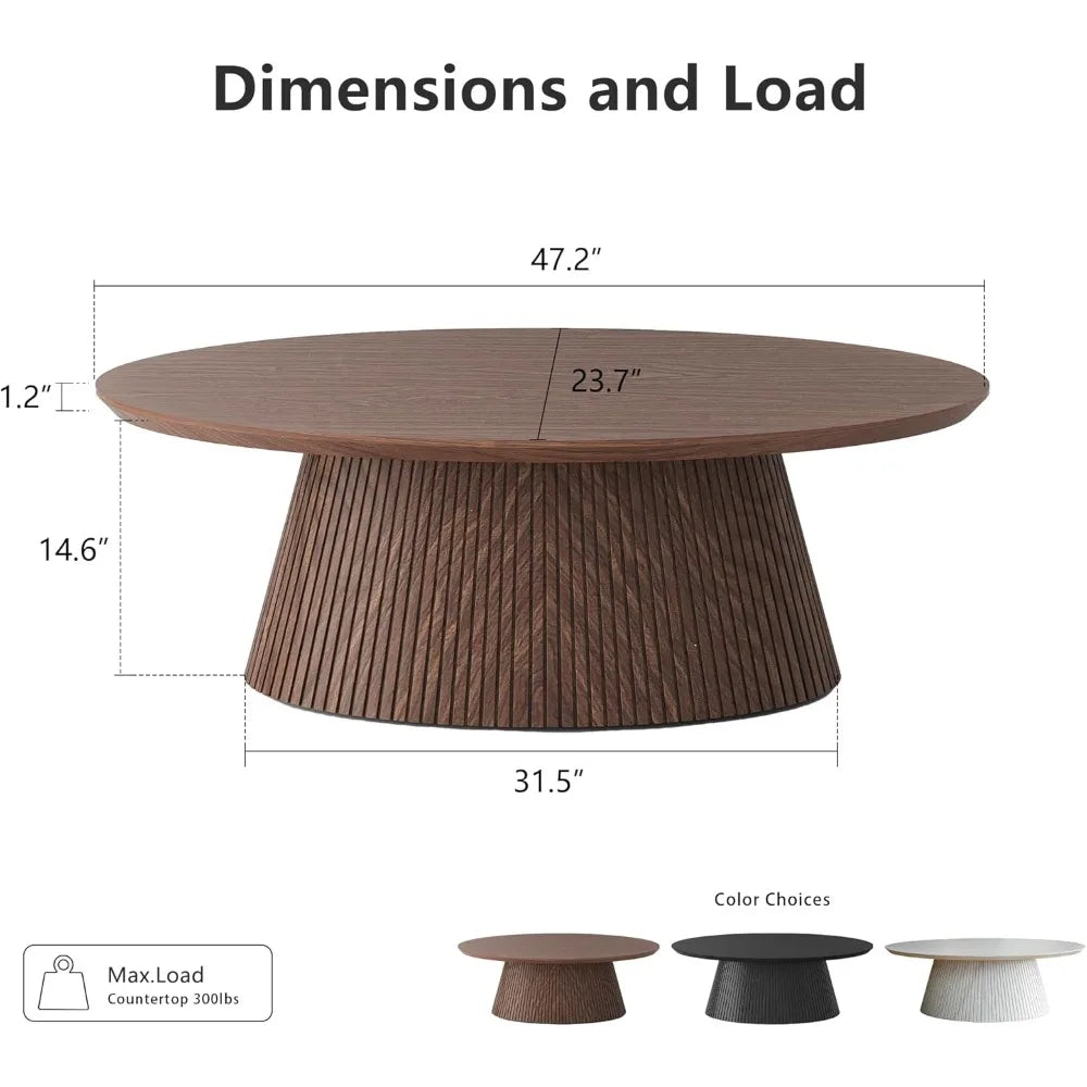 Mid Century Modern Oval Coffee Table Fluted Wood Veneer