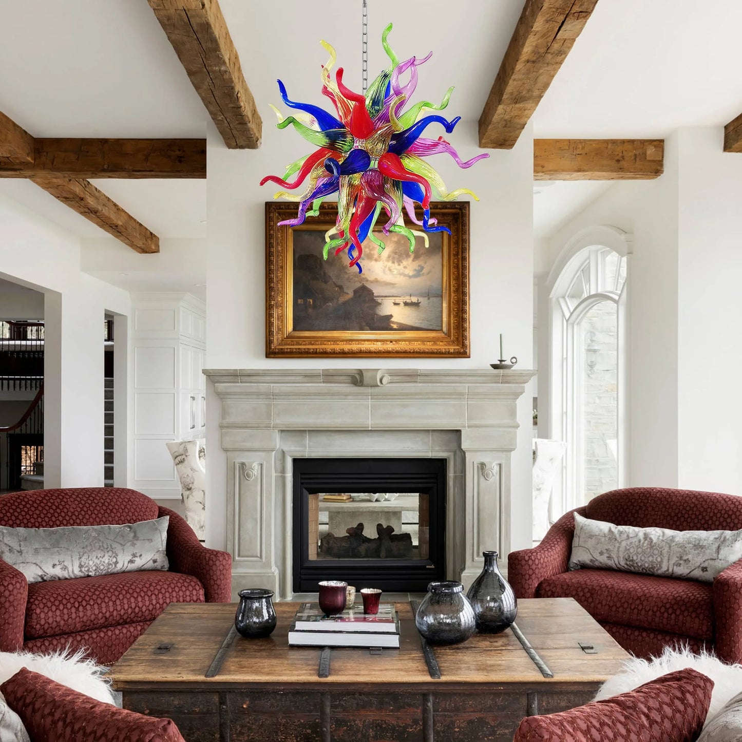 Longree Blown Glass Chandelier Art Deco Ceiling Light